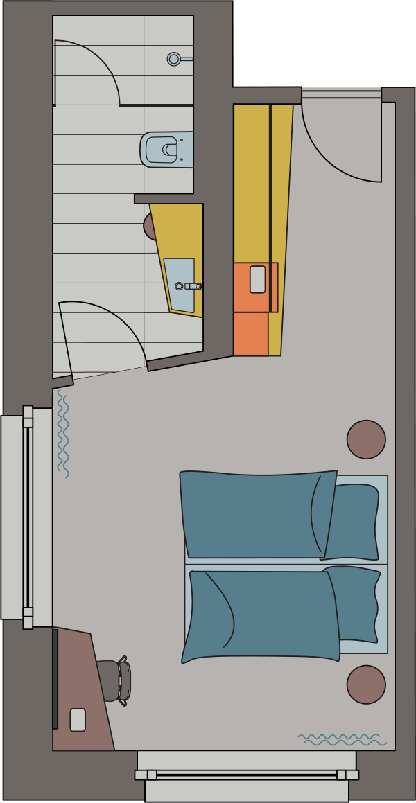 Floor plan of MEDIUM room with entrance area, sleeping area and bathroom