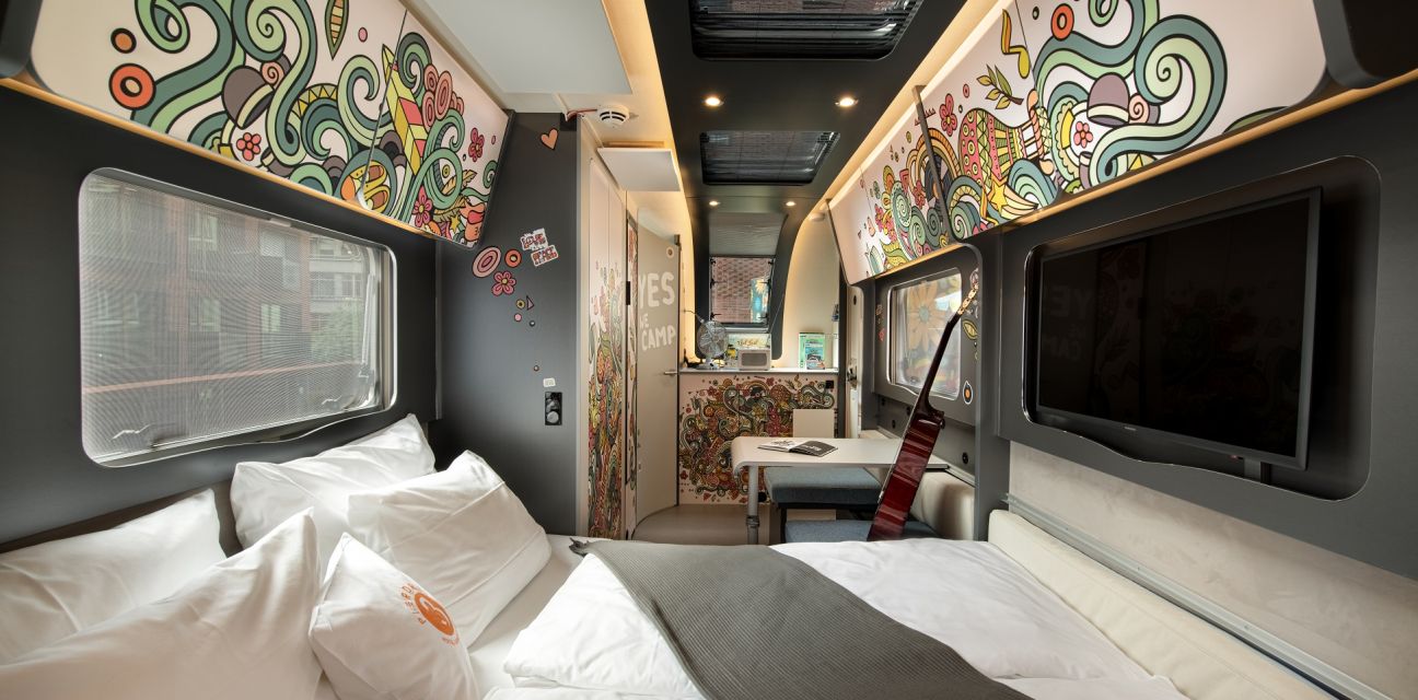 View of the interior from the bed of the camper HIPPIE